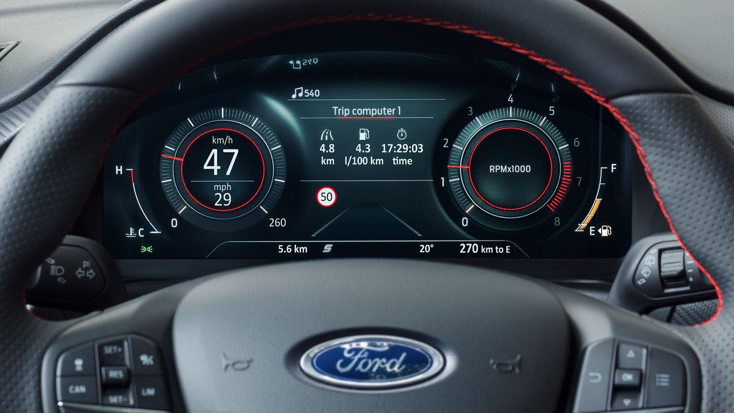 Le Ford Puma, vue détaillée du tableau de bord numérique
