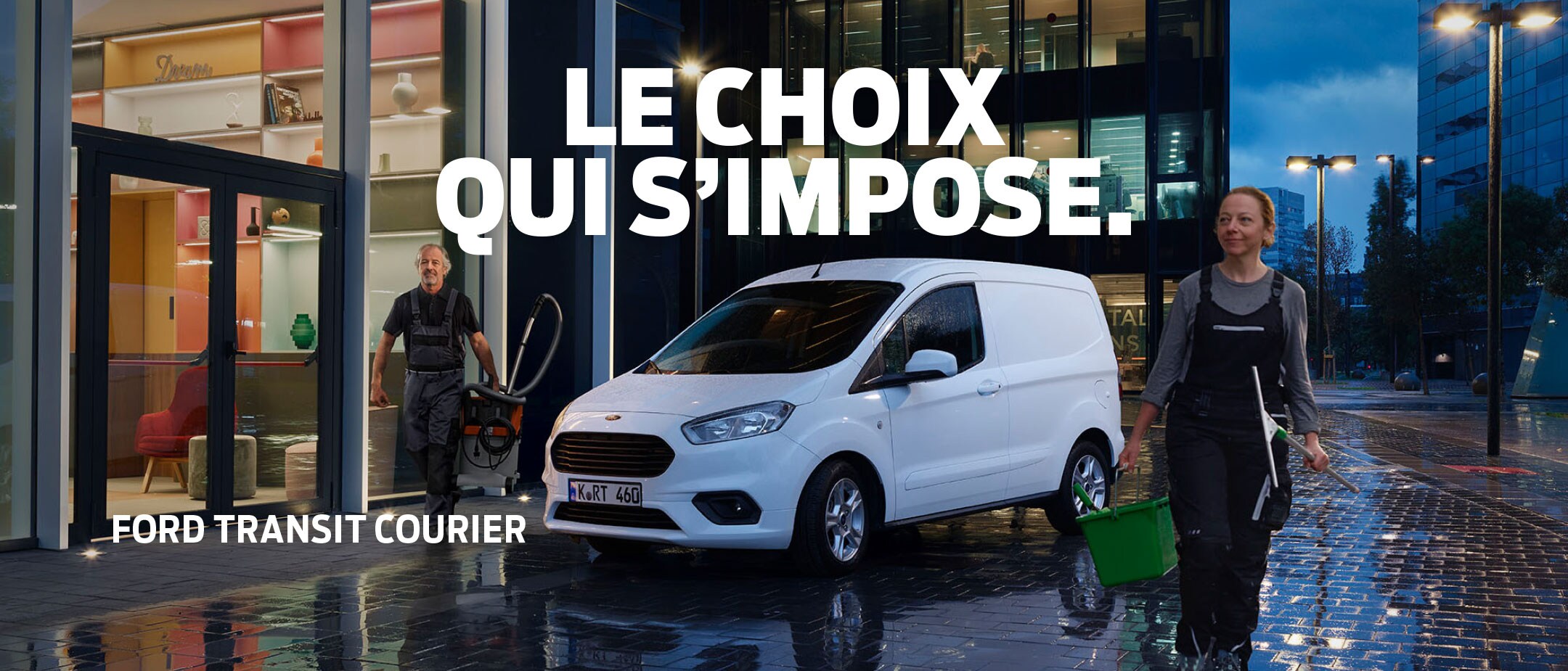 New Ford Transit Courier parked on cobbled street