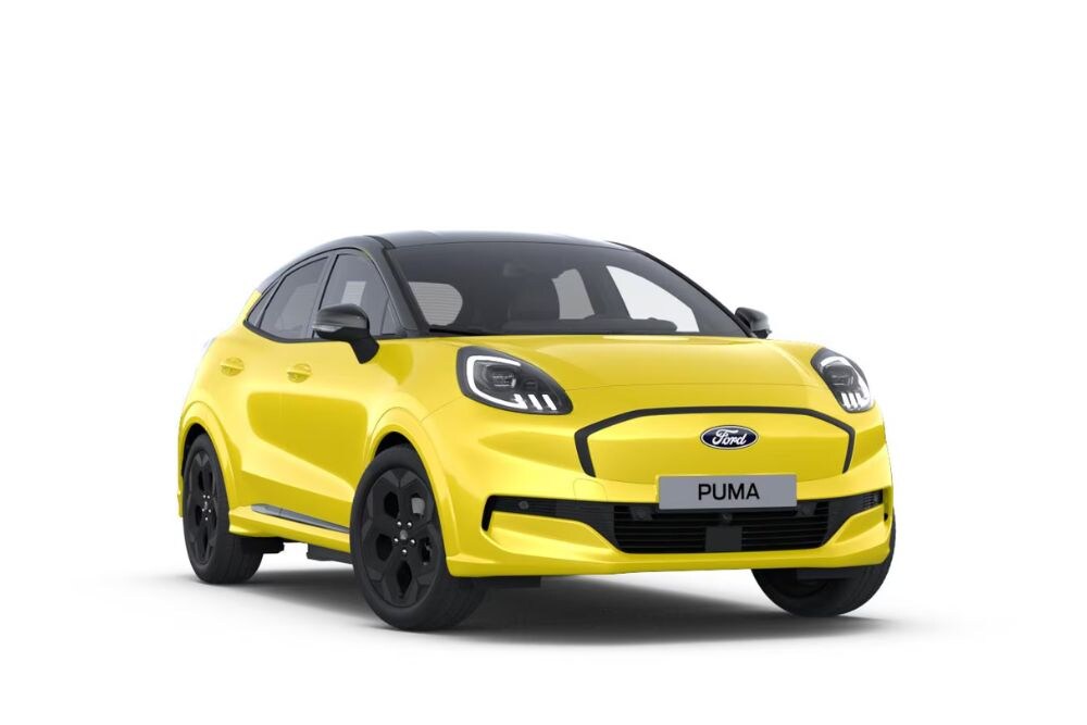 Ford Puma Gen-E électrique en Electric Yellow Metallic, vue de trois quarts avant