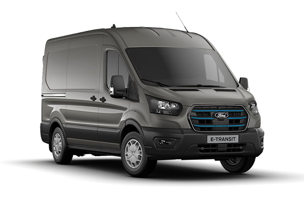 Vue frontale du nouveau E-Transit.