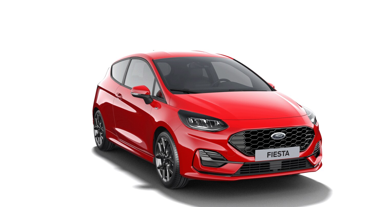 Ford Fiesta ST-Line X couleur rouge, vue de face aux trois quarts