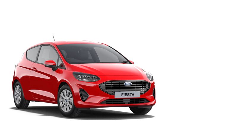 Ford Fiesta rouge, vue de trois quarts avant
