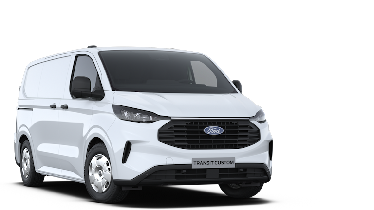 Ford Transit Custom blanc, vue de trois quarts avant