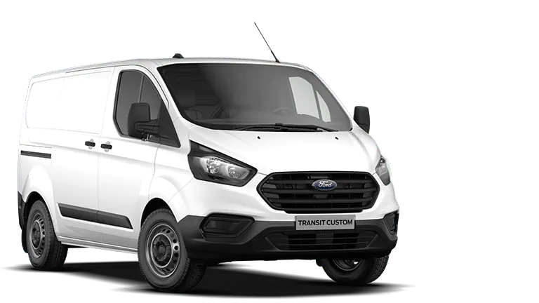 Ford Transit Custom blanc, vue de trois quarts avant