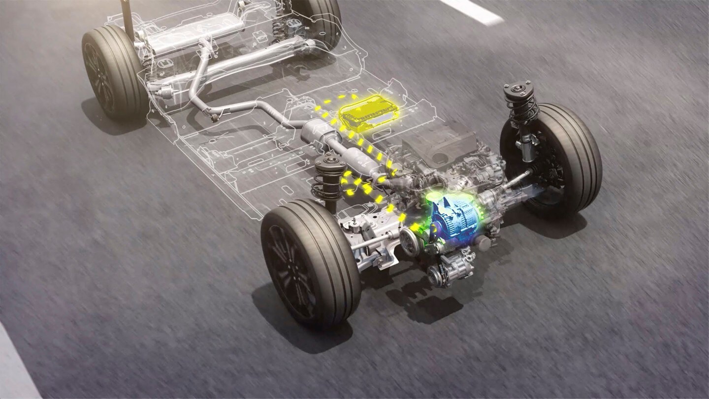 Illustration de la propulsion hybride EcoBlue du Ford Transit Custom