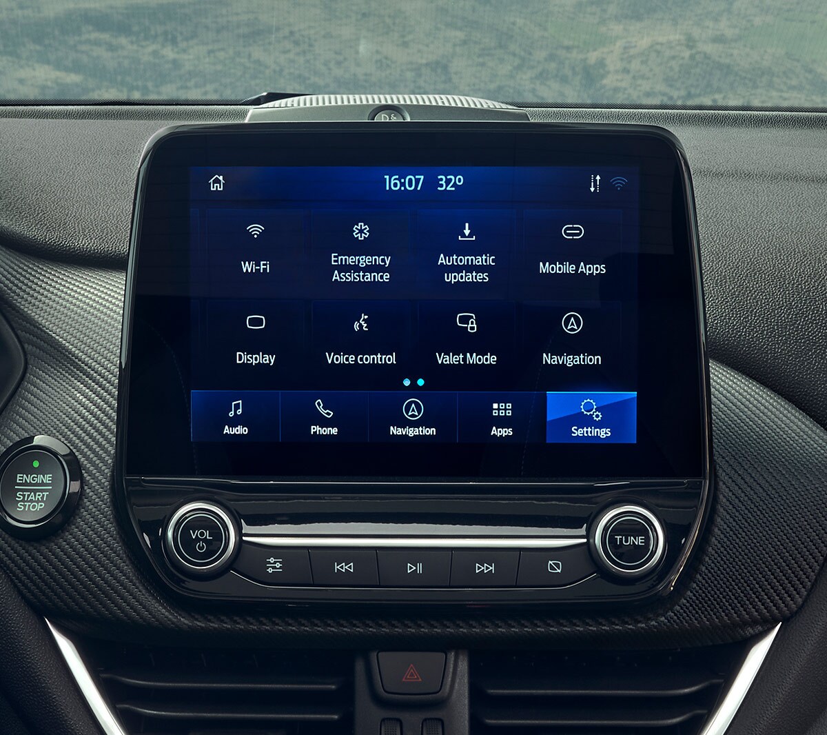 Ford Fiesta. Vue détaillée de l’intérieur, écran tactile Ford SYNC.