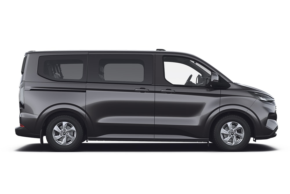 Ford Tourneo Custom noir, de la gamme de monospaces familiaux et minibus Ford.