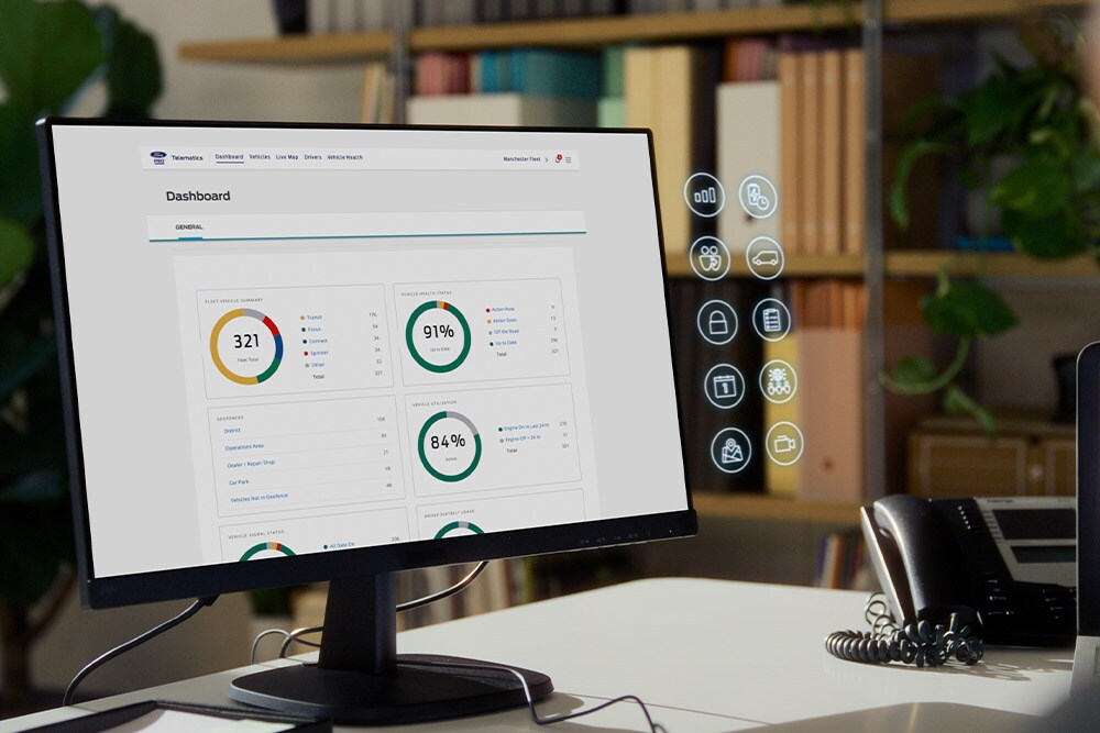 Écran d’ordinateur affichant Ford Pro Telematics