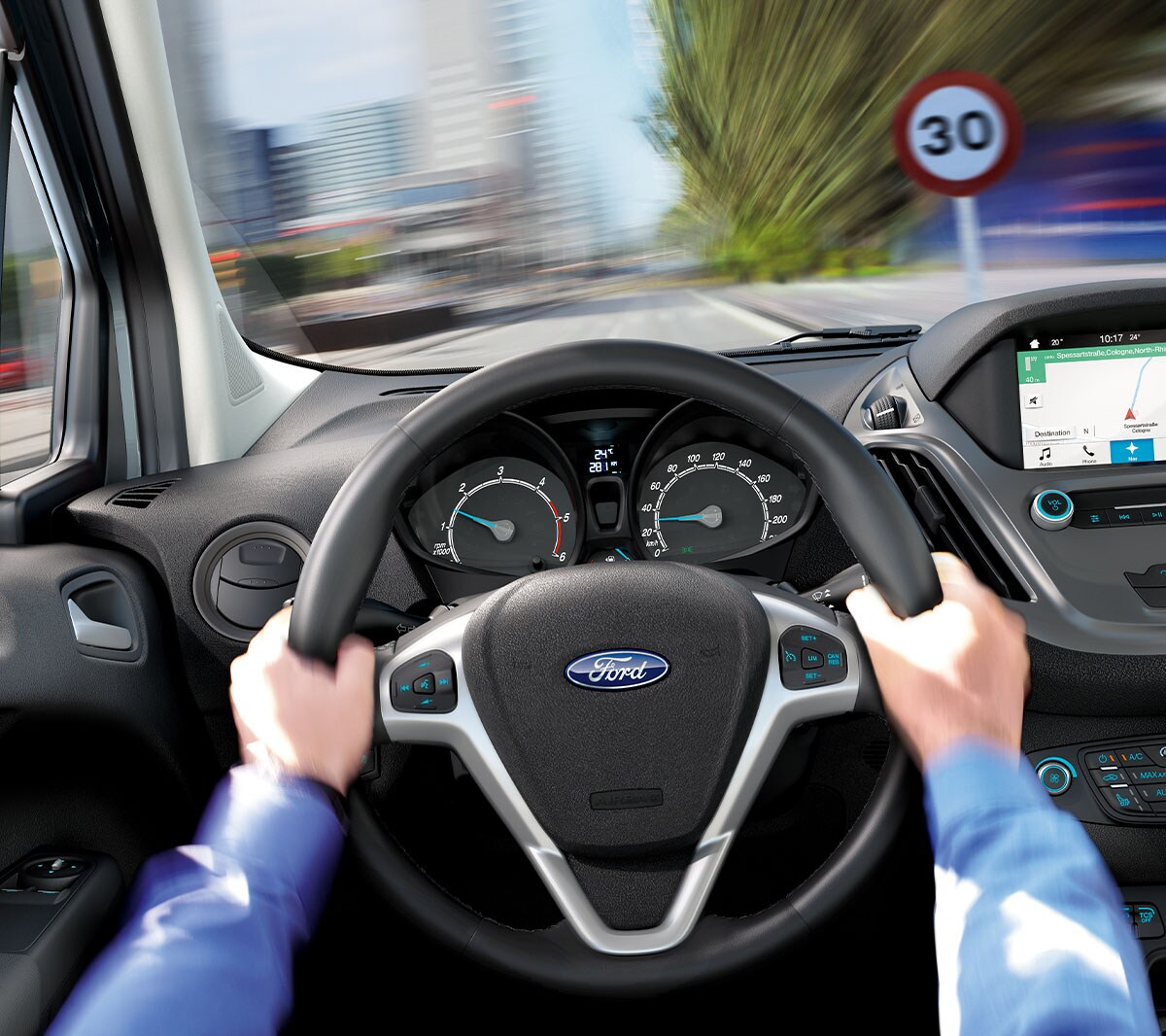 Ford Transit Courier vue intérieure Volant en détail