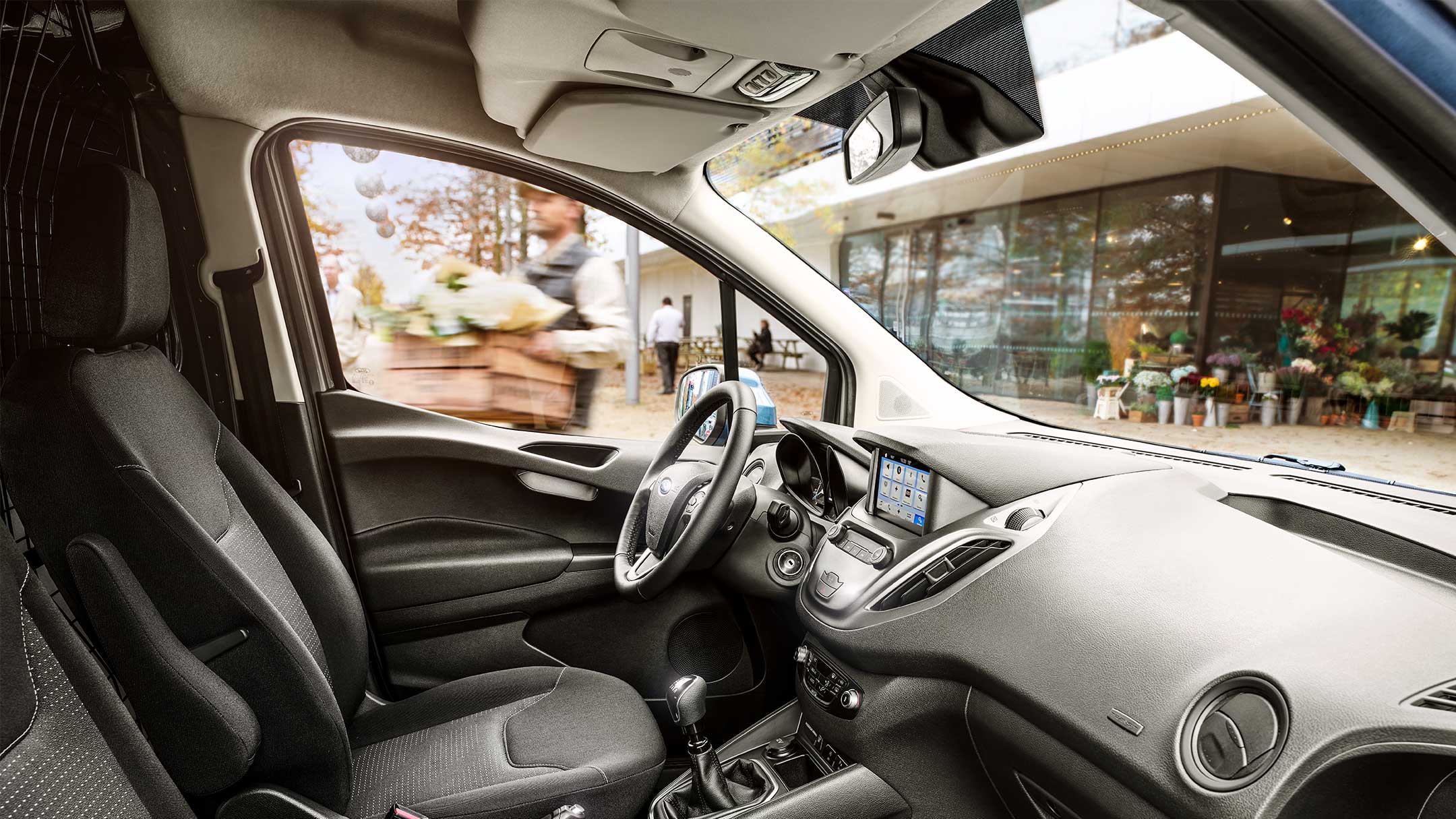 New Ford Transit Courier interior steering wheel and SYNC 3 screen
