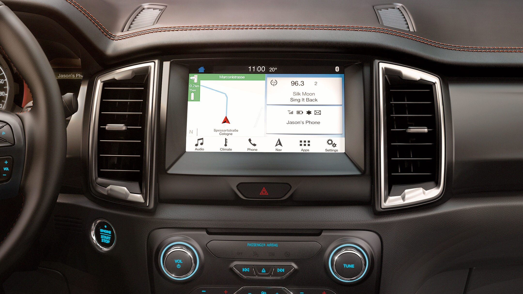 Habitacle du Ford Ranger, vue détaillée du système de navigation