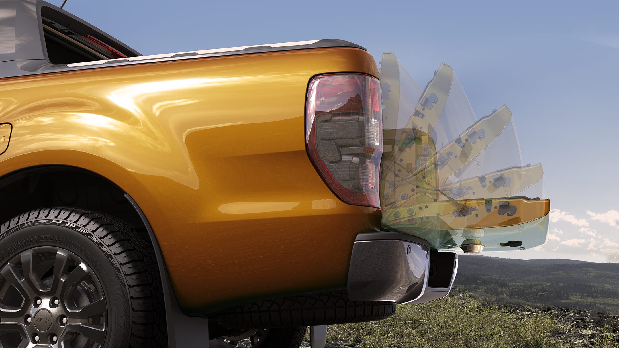 Ford Ranger Orange vue latérale hayon Illustration