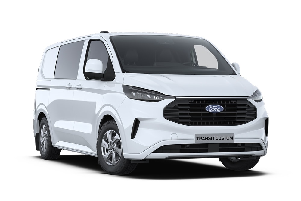 Ford Transit Custom blanc double cabine en fourgon