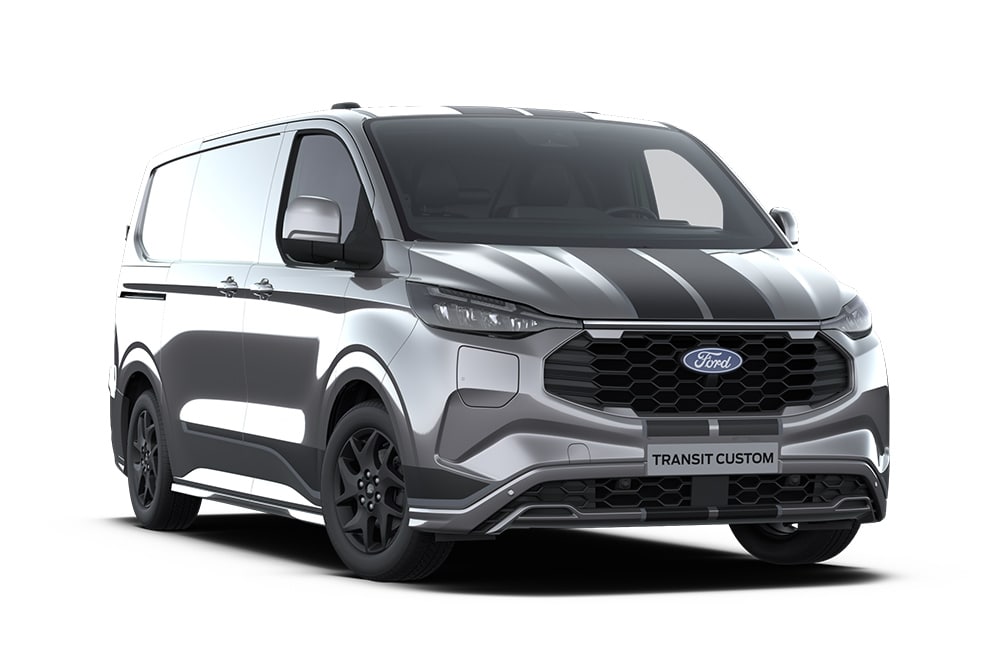Ford Transit Custom PHEV Sport gris foncé.