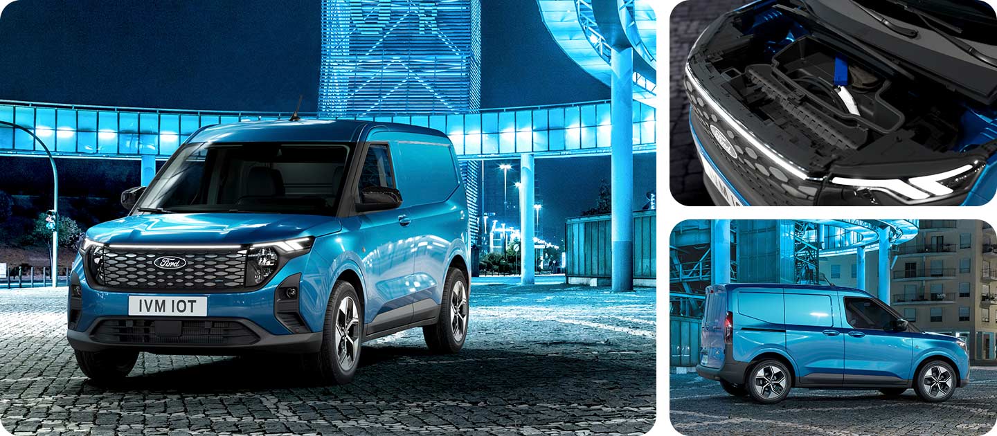 Ford E-Transit Courier couleur bleue – Vue de face