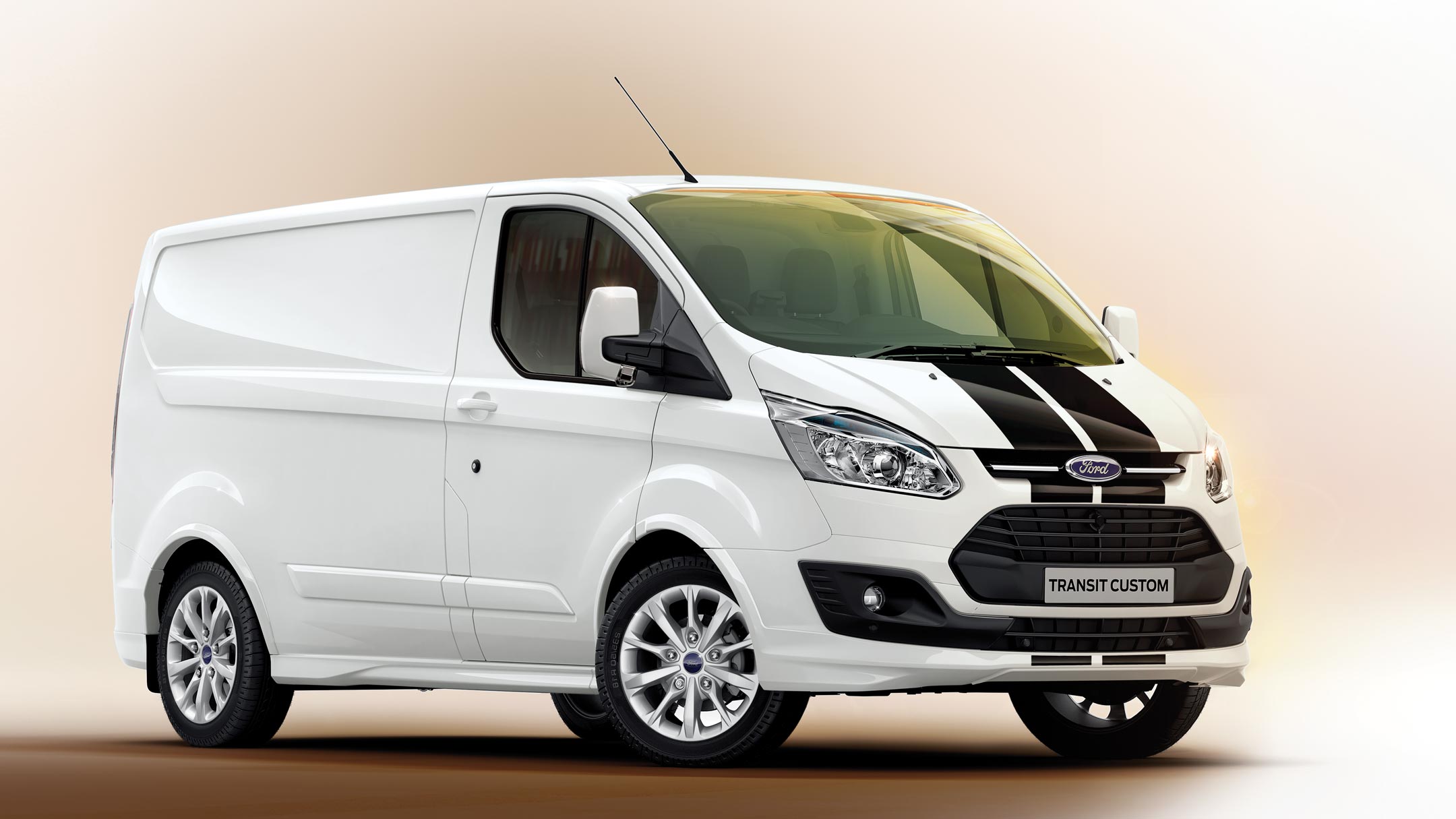 Transit Custom white with black stripes