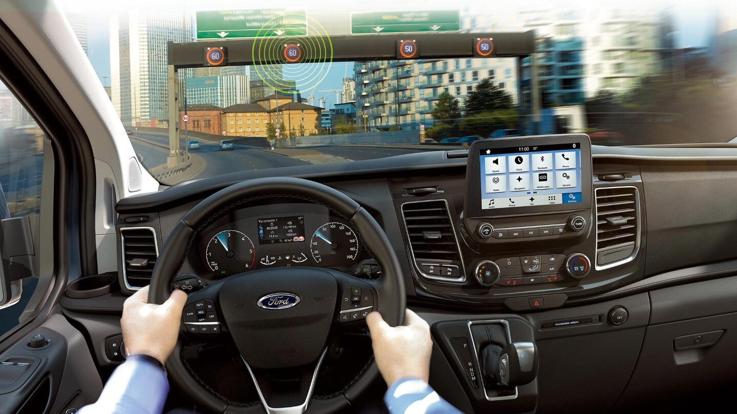 Ford Transit Custom, vue intérieure, illustration du limiteur de vitesse